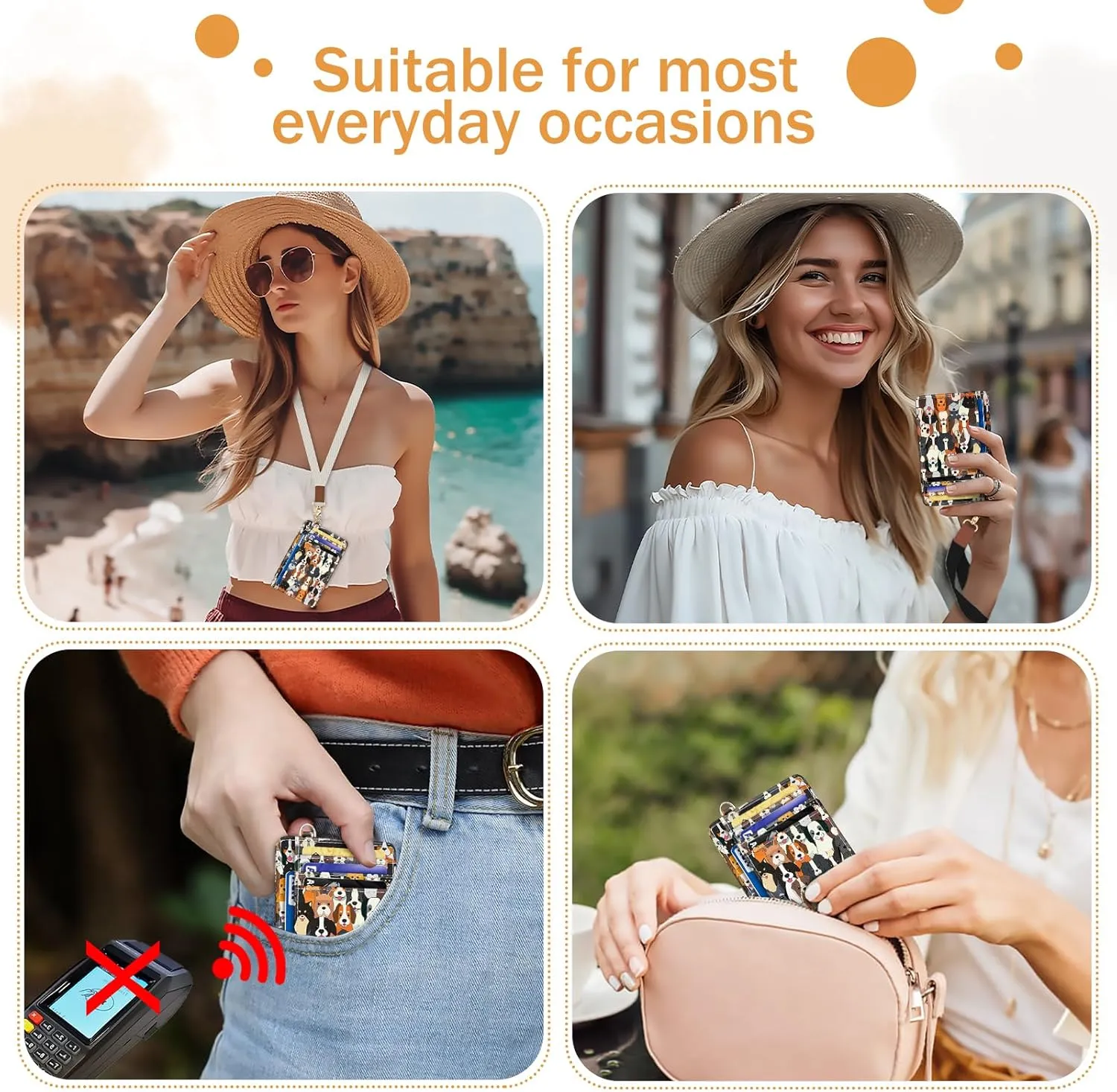 Credit Card Holder Slim Wallet, Puppy Dog RFID Wallet Women Front Pocket Card Holder Thin Small Cute Travel ID Window PU Leather RFID Blocking Case Organizer Purse Gift