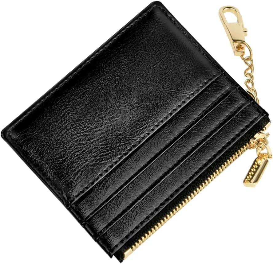 Credit Card Holder Wallet, Minimalist Leather Slim Change Wallet Zipper Coin Purse, Mini Credit Card Protector, Keychain Front Pocket Wallets for Women Men