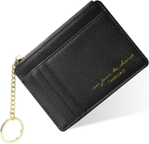 Credit Card Holder Wallet, Minimalist Leather Slim Change Wallet Zipper Coin Purse, Mini Credit Card Protector, Keychain Front Pocket Wallets for Women Men