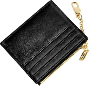 Credit Card Holder Wallet, Minimalist Leather Slim Change Wallet Zipper Coin Purse, Mini Credit Card Protector, Keychain Front Pocket Wallets for Women Men