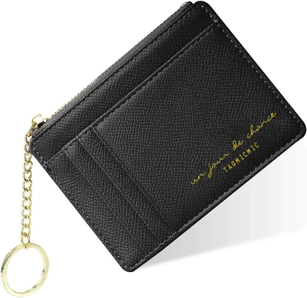 Credit Card Holder Wallet, Minimalist Leather Slim Change Wallet Zipper Coin Purse, Mini Credit Card Protector, Keychain Front Pocket Wallets for Women Men