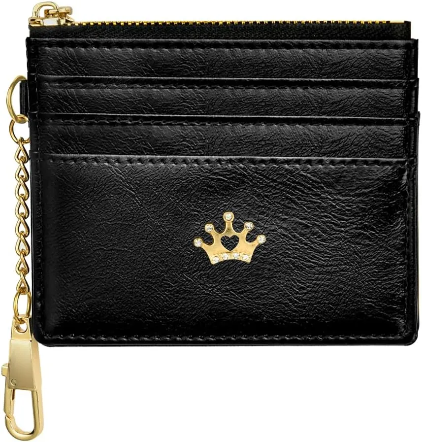 Credit Card Holder Wallet, Minimalist Leather Slim Change Wallet Zipper Coin Purse, Mini Credit Card Protector, Keychain Front Pocket Wallets for Women Men