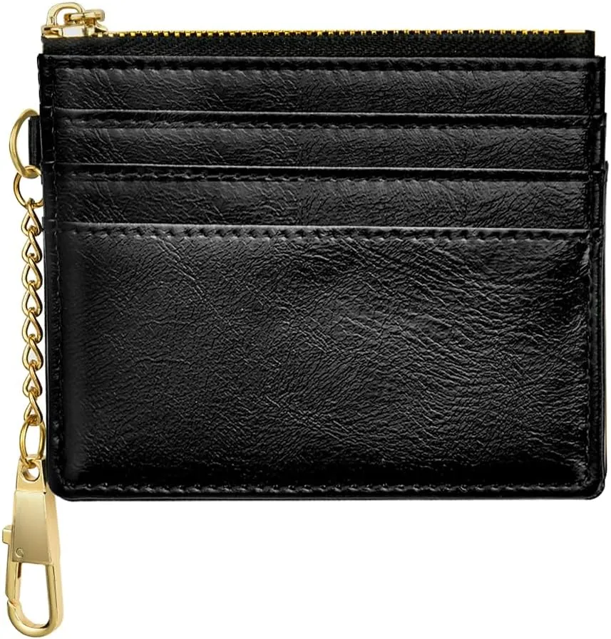 Credit Card Holder Wallet, Minimalist Leather Slim Change Wallet Zipper Coin Purse, Mini Credit Card Protector, Keychain Front Pocket Wallets for Women Men