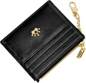 Credit Card Holder Wallet, Minimalist Leather Slim Change Wallet Zipper Coin Purse, Mini Credit Card Protector, Keychain Front Pocket Wallets for Women Men