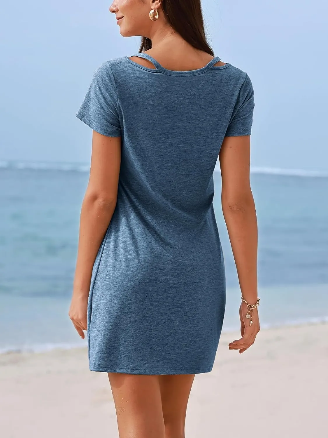 CUPSHE Summer Dresses for Women Short Sleeve Twisted Casual T Shirt Dress Beach Swimsuit Coverup