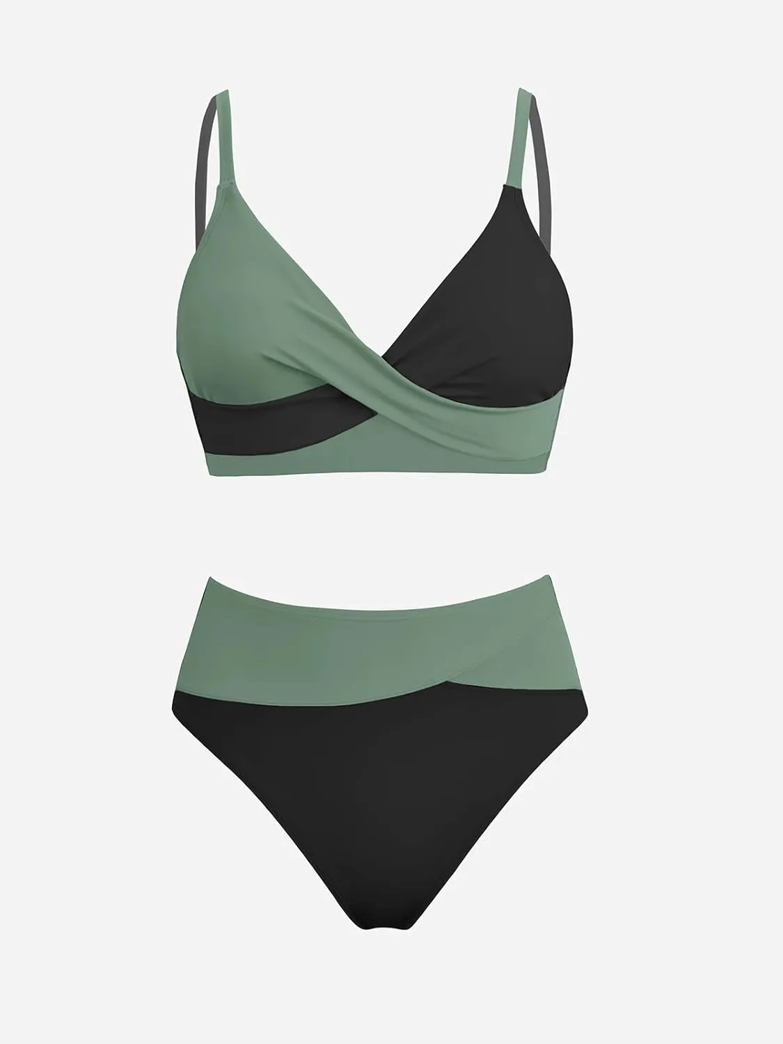 CUPSHE Women's Bikini Sets Two Piece Swimsuit High Waisted V Neck Twist Front Adjustable Spaghetti Straps Bathing Suit