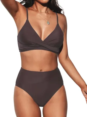 CUPSHE Women's Bikini Sets Two Piece Swimsuit High Waisted V Neck Twist Front Adjustable Spaghetti Straps Bathing Suit