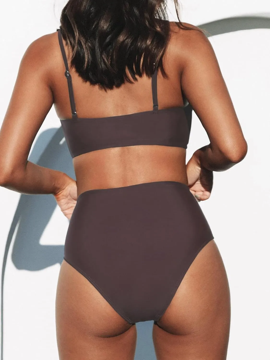 CUPSHE Women's Bikini Sets Two Piece Swimsuit High Waisted V Neck Twist Front Adjustable Spaghetti Straps Bathing Suit