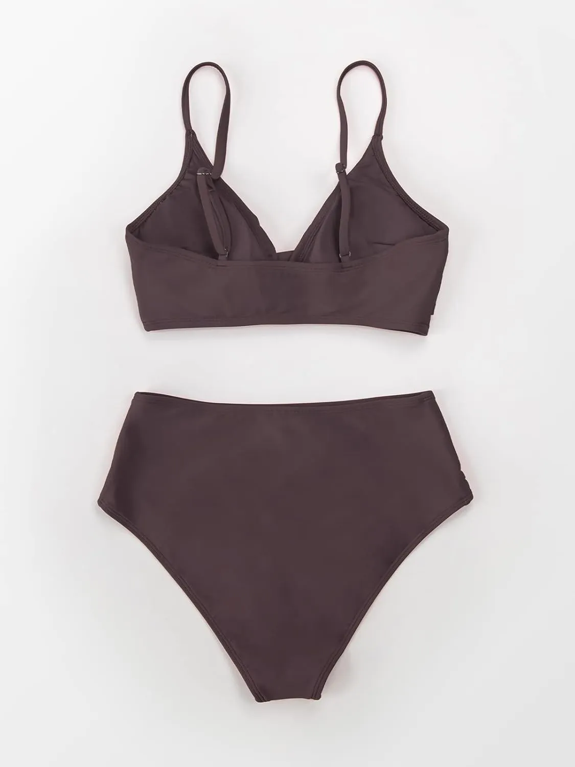 CUPSHE Women's Bikini Sets Two Piece Swimsuit High Waisted V Neck Twist Front Adjustable Spaghetti Straps Bathing Suit