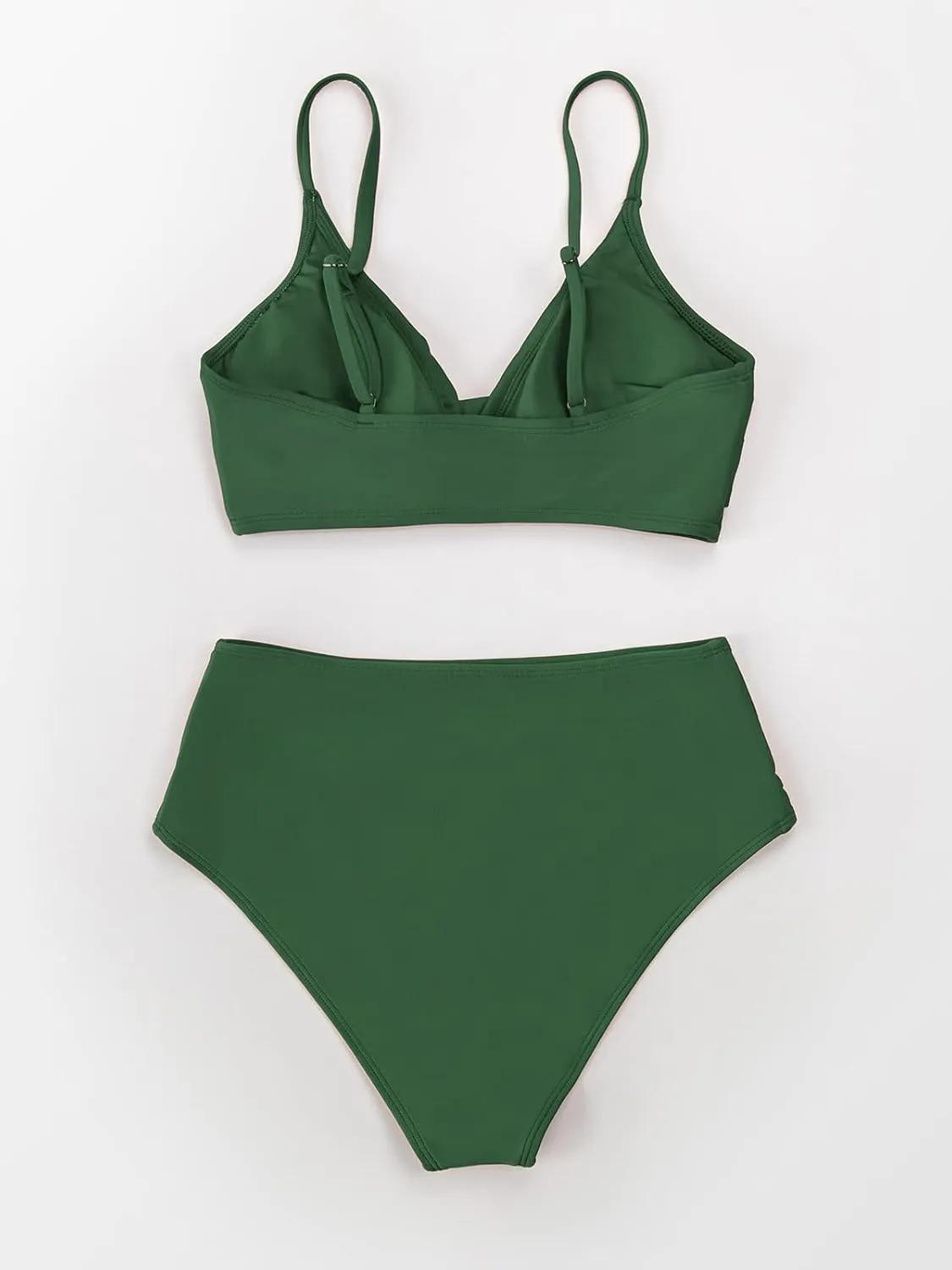 CUPSHE Women's Bikini Sets Two Piece Swimsuit High Waisted V Neck Twist Front Adjustable Spaghetti Straps Bathing Suit