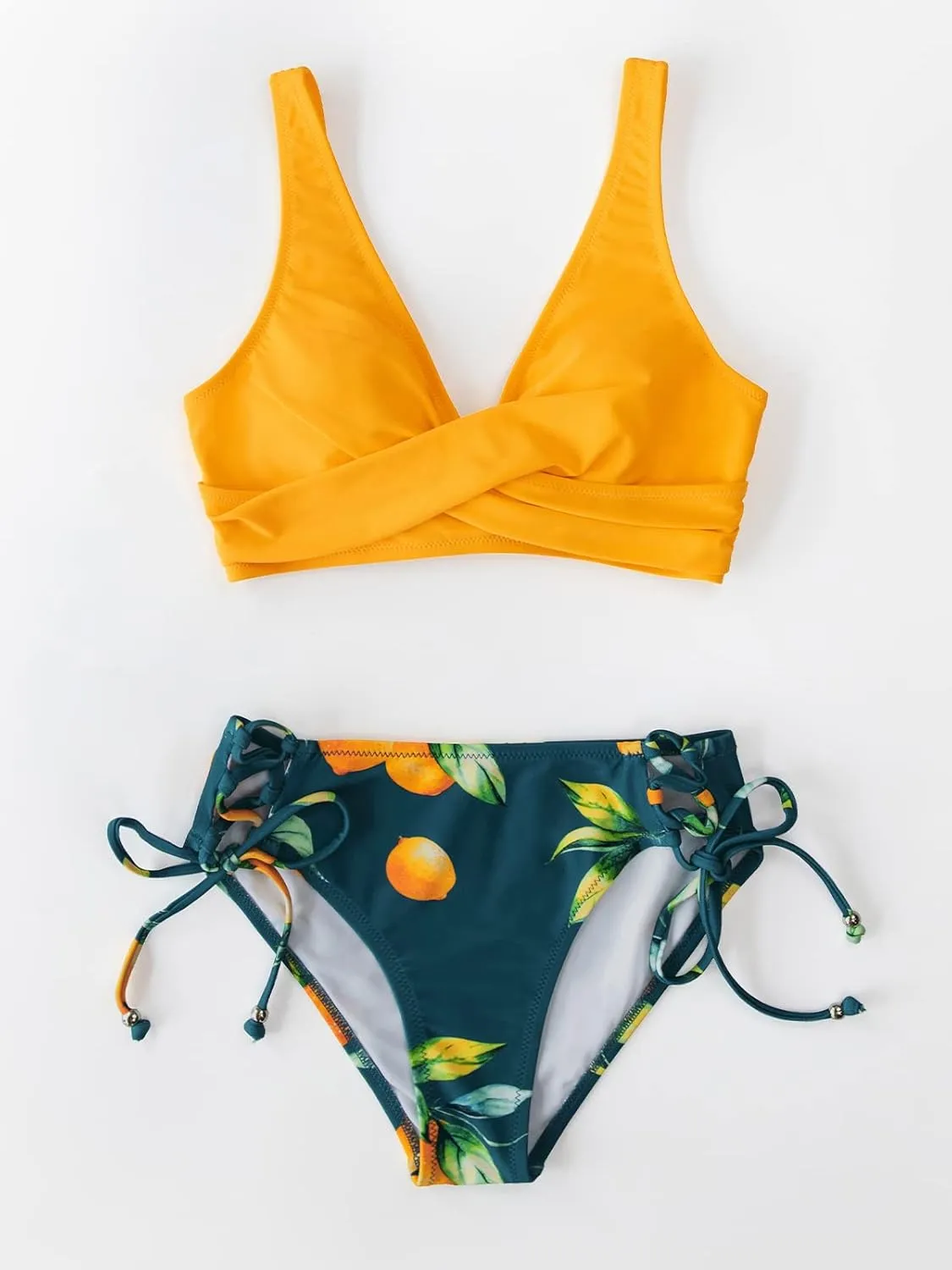 CUPSHE Women's Bikini Swimsuit Front Cross Lace Up Two Piece Bathing Suit