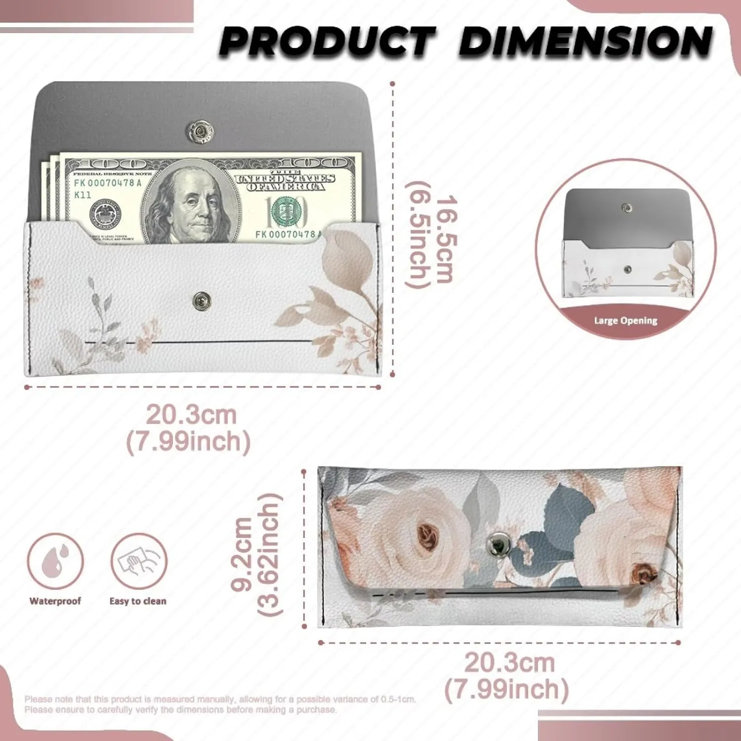 Customized Clutch Wallet for Women with Snap Button Ladies Casual Lightweight Waterproof Leather Cash Purse Pouch Big Girls Fashionable School Portable Clutch Bag for Daily Use