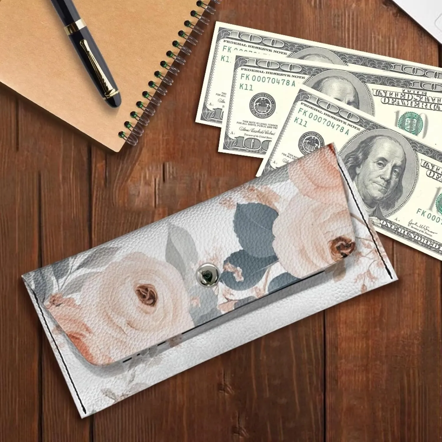 Customized Clutch Wallet for Women with Snap Button Ladies Casual Lightweight Waterproof Leather Cash Purse Pouch Big Girls Fashionable School Portable Clutch Bag for Daily Use