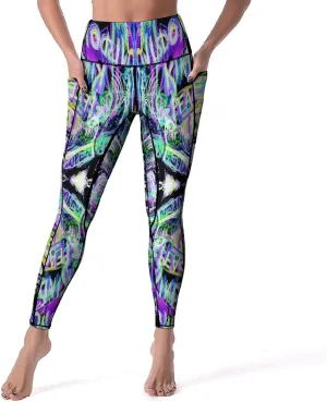 Cute High Waist Yoga Pants for Women with Pockets, Tummy Control Running Sports Workout Yoga Leggings