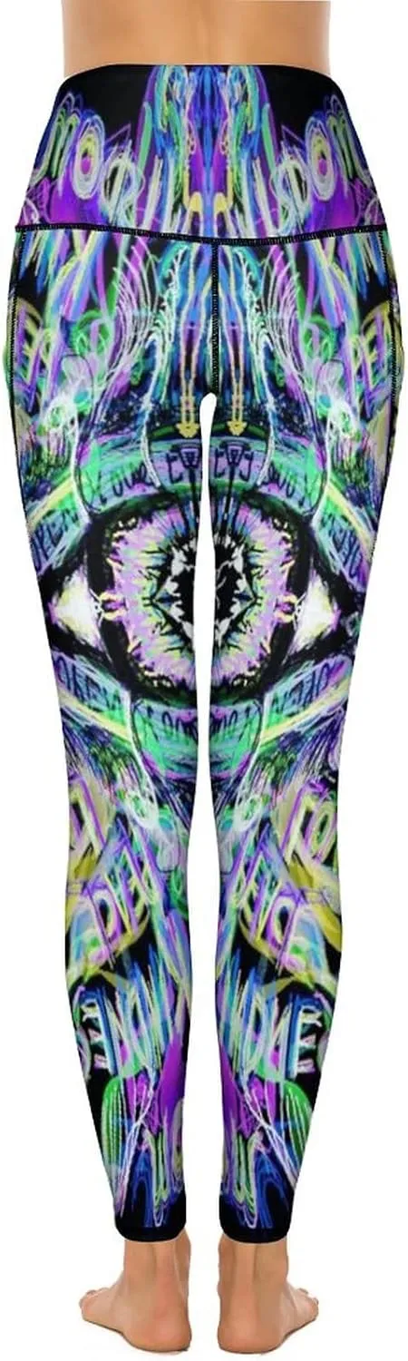 Cute High Waist Yoga Pants for Women with Pockets, Tummy Control Running Sports Workout Yoga Leggings