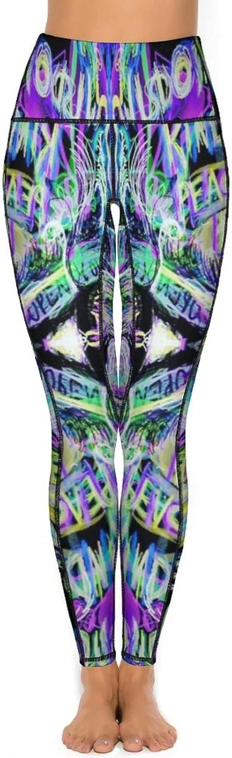 Cute High Waist Yoga Pants for Women with Pockets, Tummy Control Running Sports Workout Yoga Leggings