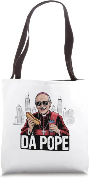 Da Pope Funny Chicago Hot Dog Beer Catholic Humor Skyline Tote Bag