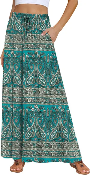 DB MOON Womens Maxi Skirt 2025 Casual Flowy Elastic High Waist Long Skirts with Pockets