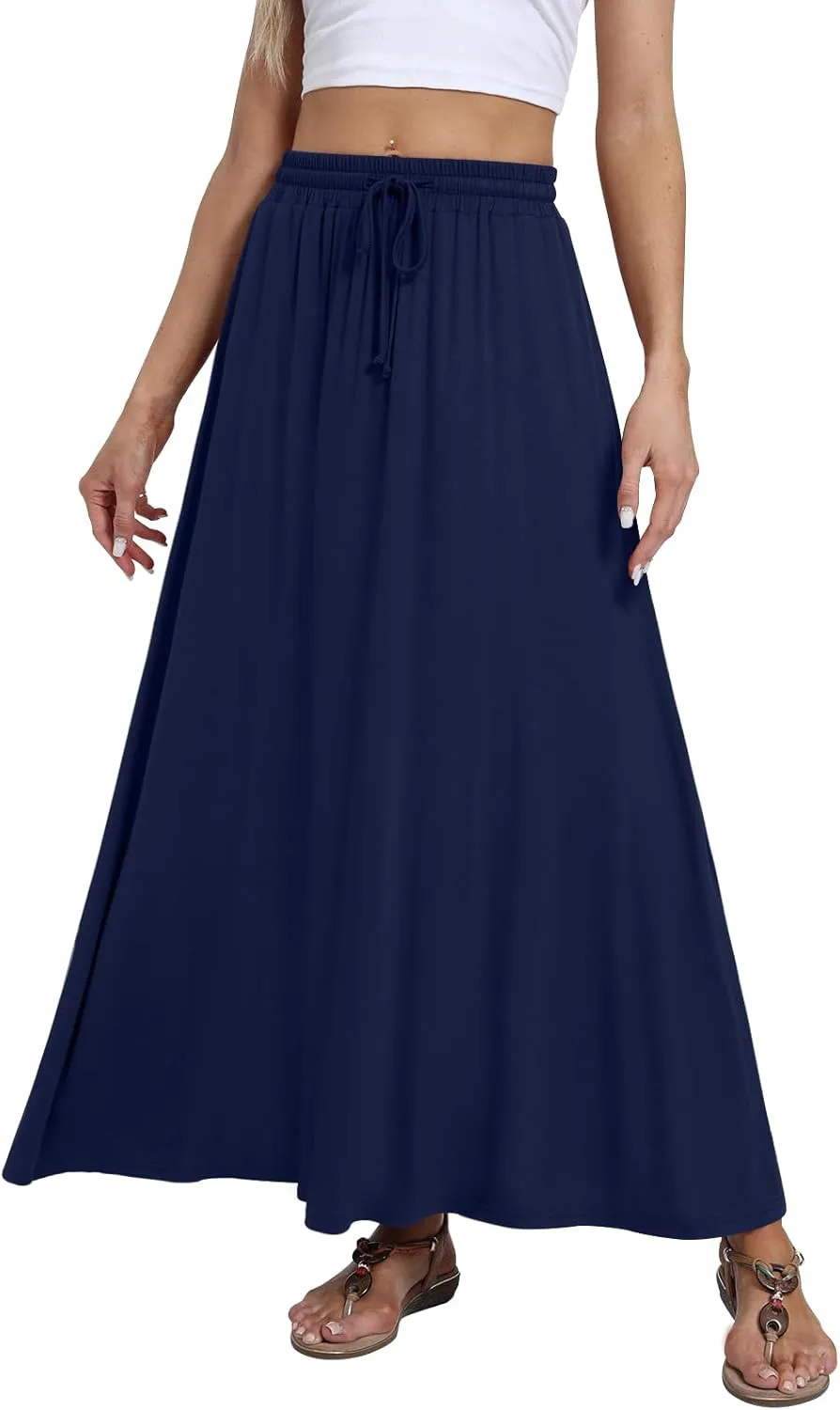 DB MOON Womens Maxi Skirt 2025 Casual Flowy Elastic High Waist Long Skirts with Pockets