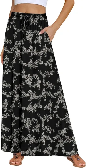 DB MOON Womens Maxi Skirt 2025 Casual Flowy Elastic High Waist Long Skirts with Pockets
