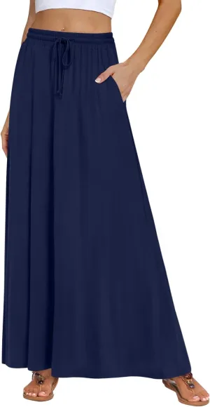 DB MOON Womens Maxi Skirt 2025 Casual Flowy Elastic High Waist Long Skirts with Pockets