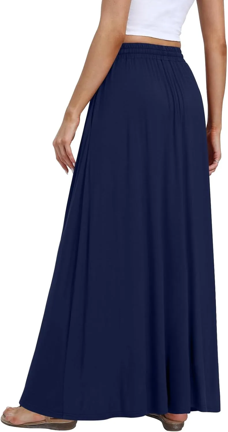 DB MOON Womens Maxi Skirt 2025 Casual Flowy Elastic High Waist Long Skirts with Pockets