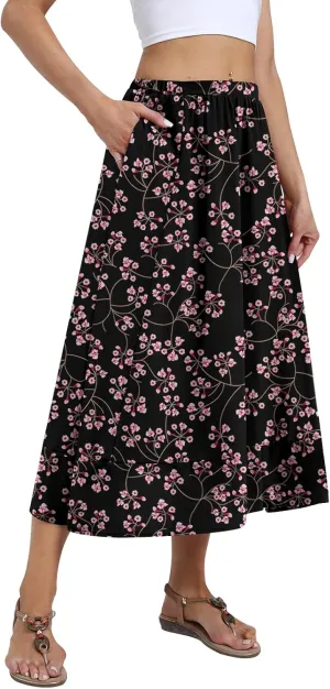 DB MOON Womens Midi Length Skirt 2025 Business Casual Flowy A Line Skirts with Pockets Teacher Outfits