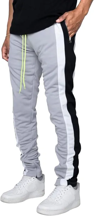 DGHM-JLMY Mens Side Stripe Track Pants Casual Drawstring Waist Ankle Zipper Trousers Slim Fit Stretch Joggers Sweatpants