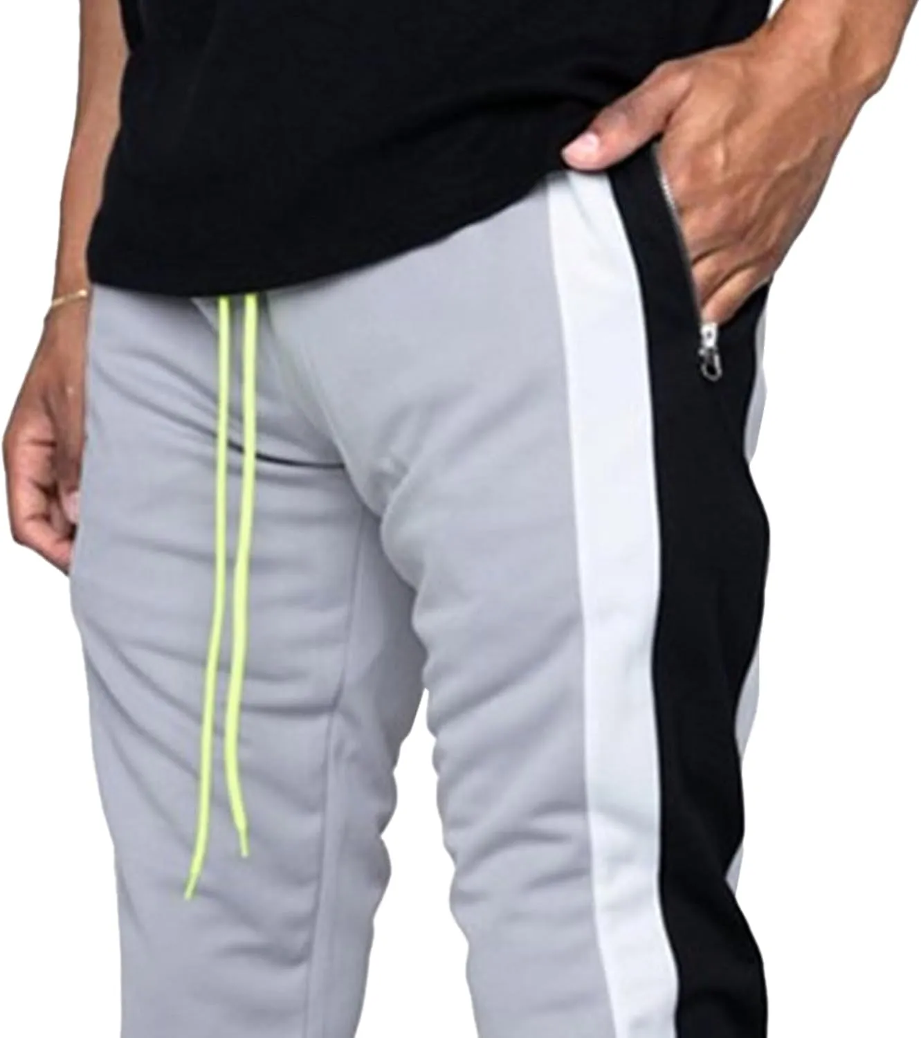 DGHM-JLMY Mens Side Stripe Track Pants Casual Drawstring Waist Ankle Zipper Trousers Slim Fit Stretch Joggers Sweatpants