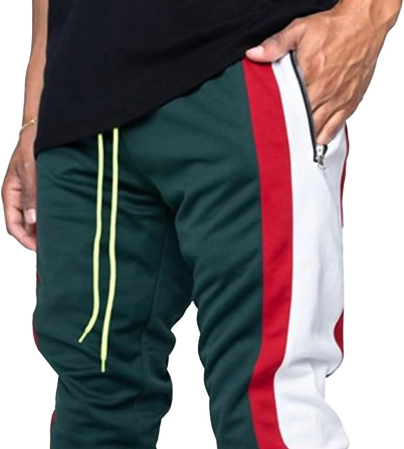 DGHM-JLMY Mens Side Stripe Track Pants Casual Drawstring Waist Ankle Zipper Trousers Slim Fit Stretch Joggers Sweatpants