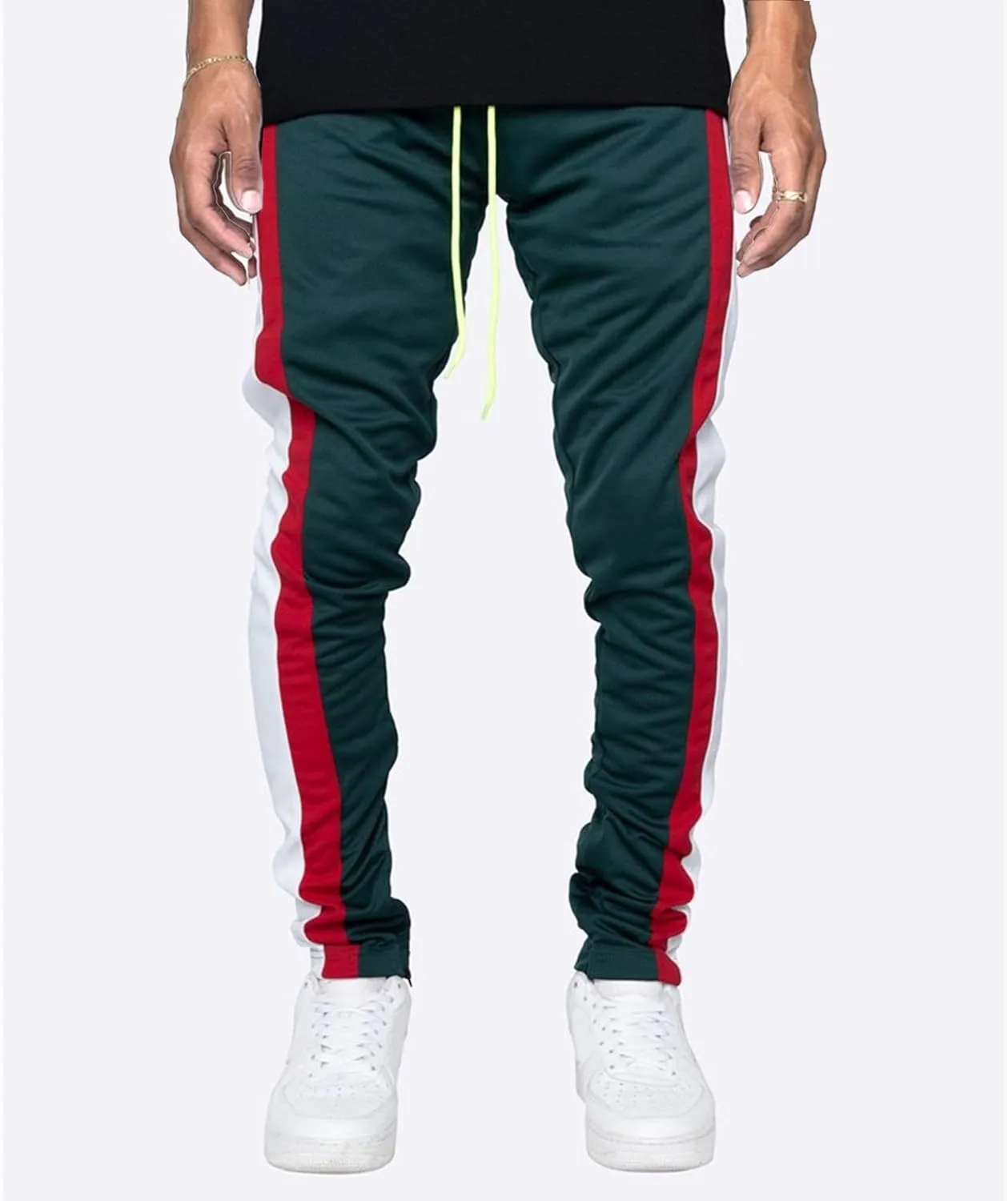 DGHM-JLMY Mens Side Stripe Track Pants Casual Drawstring Waist Ankle Zipper Trousers Slim Fit Stretch Joggers Sweatpants