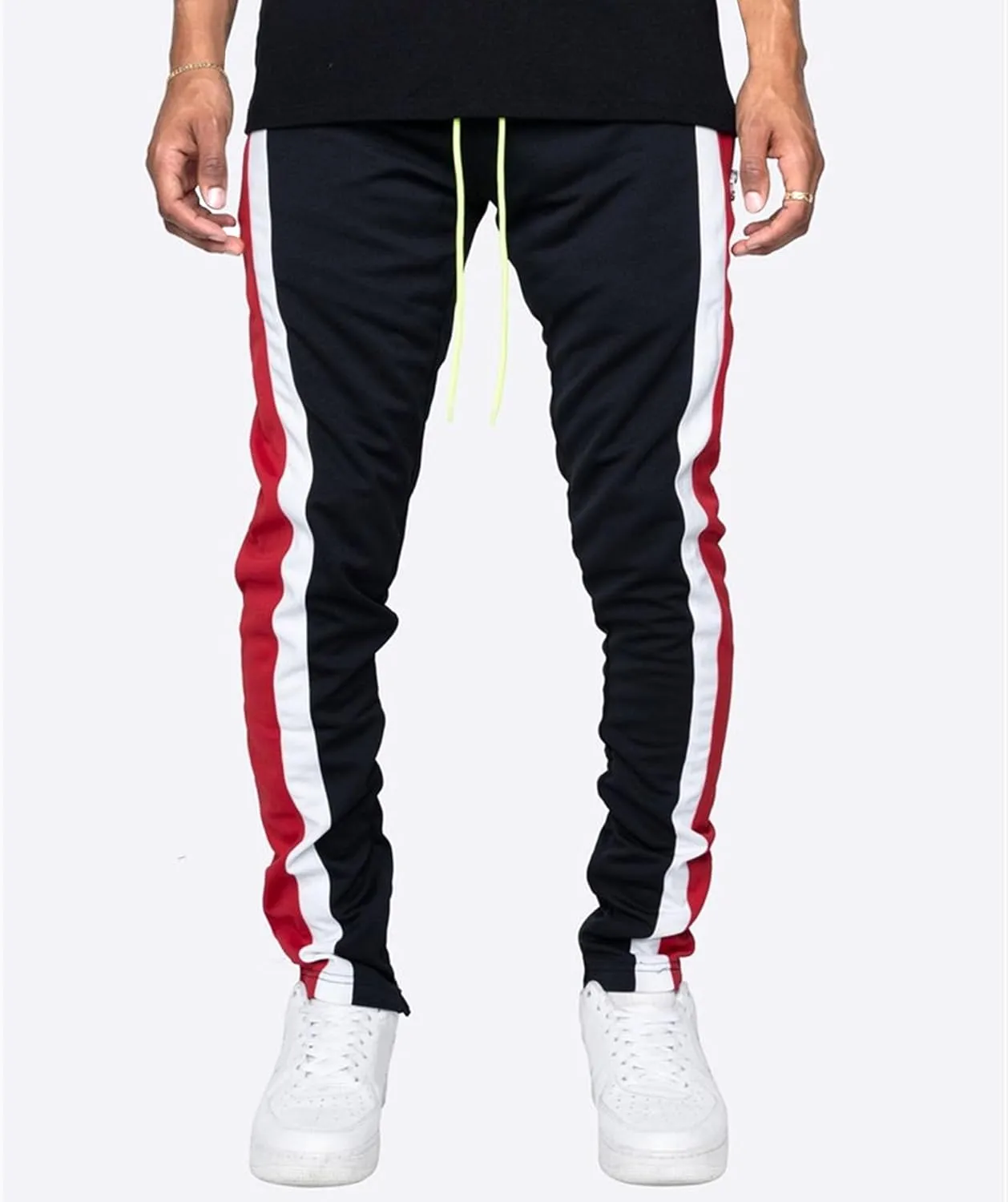 DGHM-JLMY Mens Side Stripe Track Pants Casual Drawstring Waist Ankle Zipper Trousers Slim Fit Stretch Joggers Sweatpants