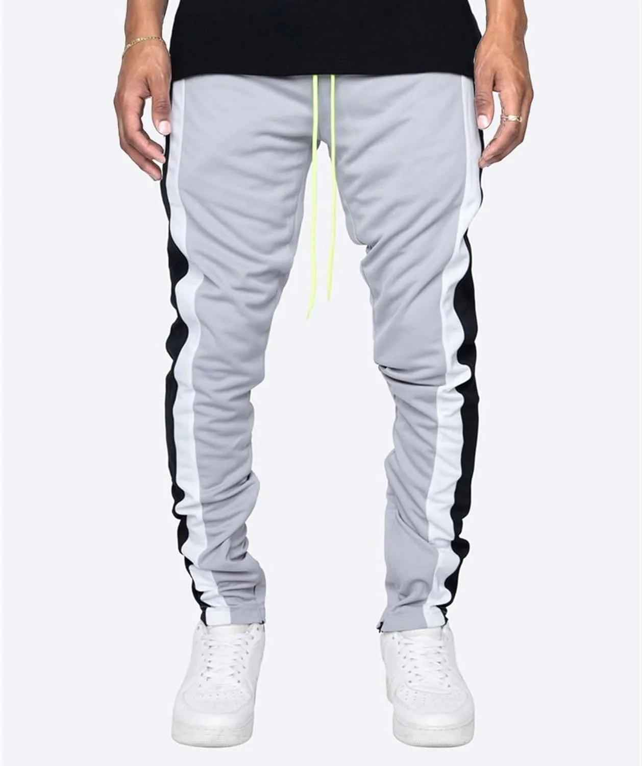 DGHM-JLMY Mens Side Stripe Track Pants Casual Drawstring Waist Ankle Zipper Trousers Slim Fit Stretch Joggers Sweatpants