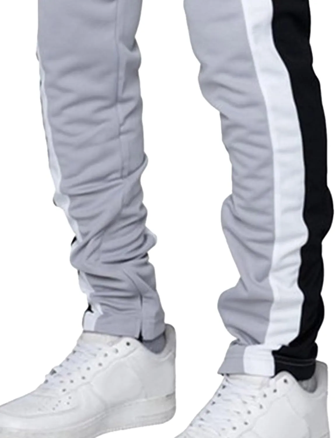 DGHM-JLMY Mens Side Stripe Track Pants Casual Drawstring Waist Ankle Zipper Trousers Slim Fit Stretch Joggers Sweatpants