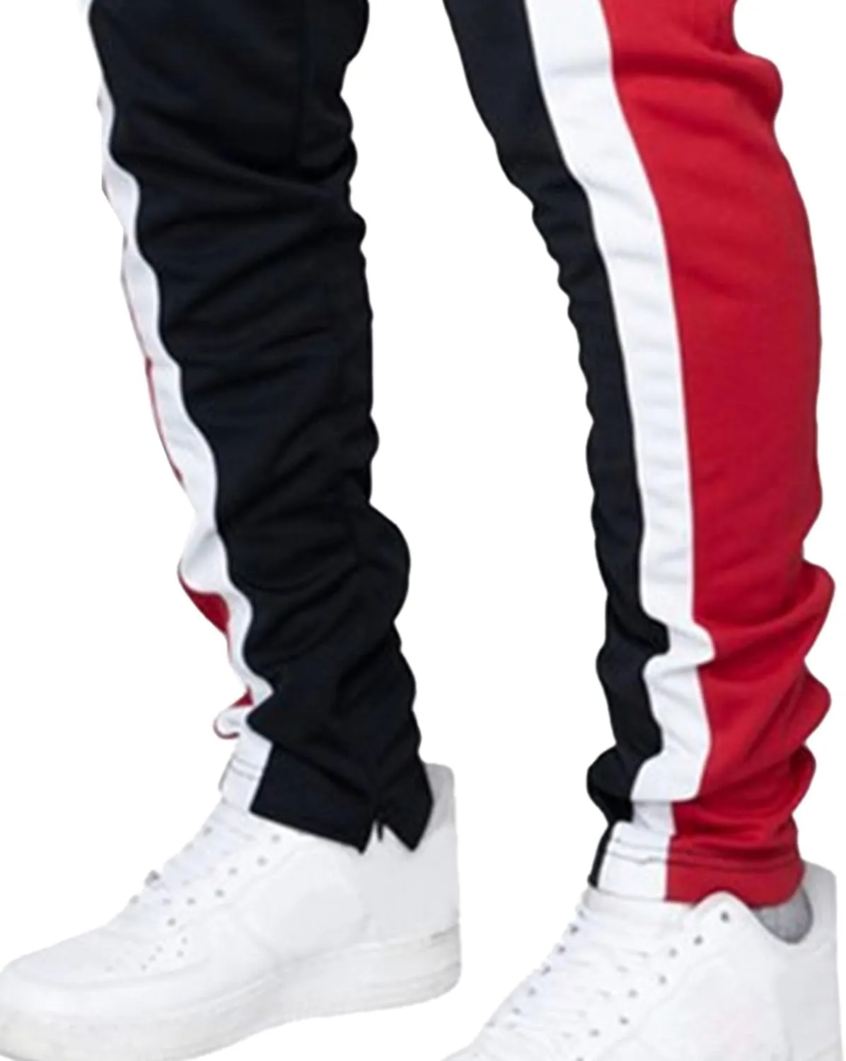 DGHM-JLMY Mens Side Stripe Track Pants Casual Drawstring Waist Ankle Zipper Trousers Slim Fit Stretch Joggers Sweatpants