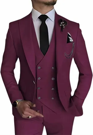 Double Breasted Suit Men 3 Piece Men's Suits Slim Fit Peak Lapel Suit one Button Blazer Vest Pants for Men Wedding