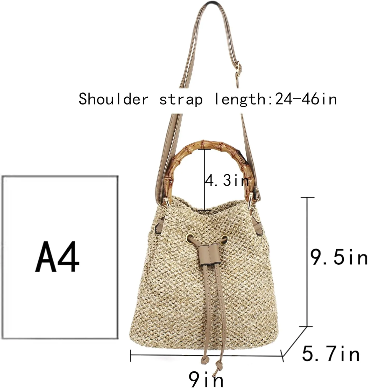 Drawstring Shoulder Bag Cotton Crochet Purse Weave Bucket Handbag