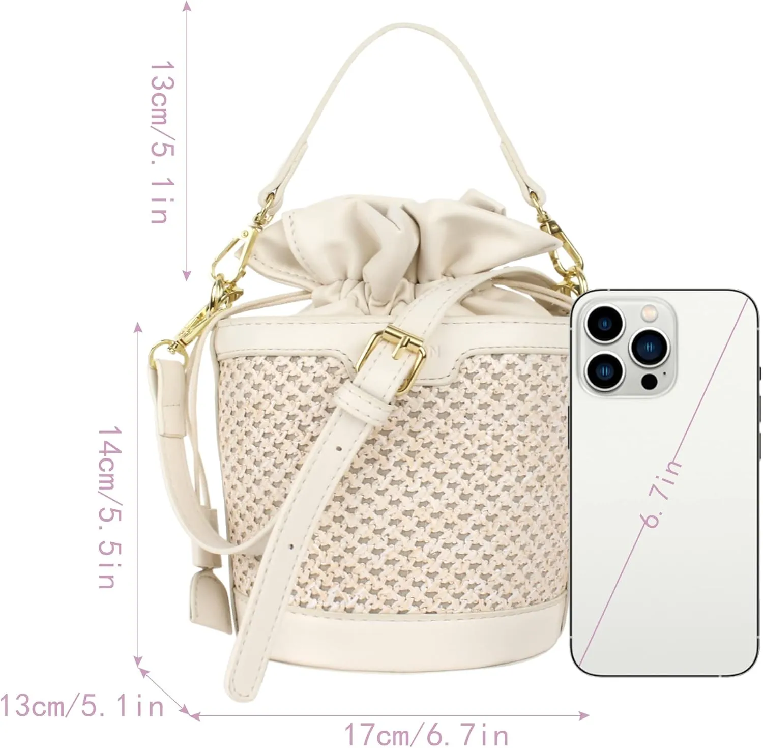 Drawstring Shoulder Bag Cotton Crochet Purse Weave Bucket Handbag