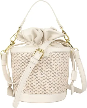 Drawstring Shoulder Bag Cotton Crochet Purse Weave Bucket Handbag