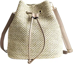 Drawstring Shoulder Bag Cotton Crochet Purse Weave Bucket Handbag