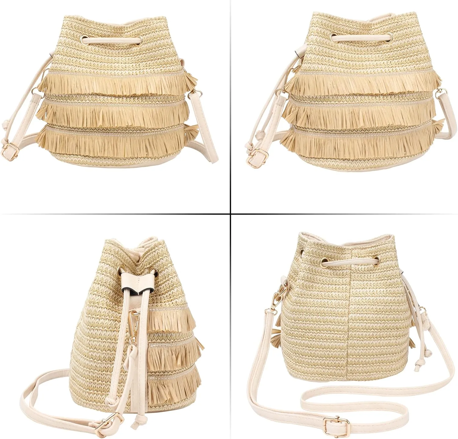 Drawstring Shoulder Bag Cotton Crochet Purse Weave Bucket Handbag