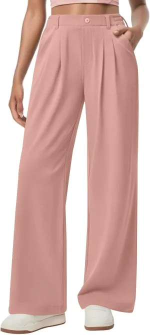 Dress Pants Women Business Casual Button Down Wide Leg Pants Lightweight Dressy Work Chino Pants with Pockets