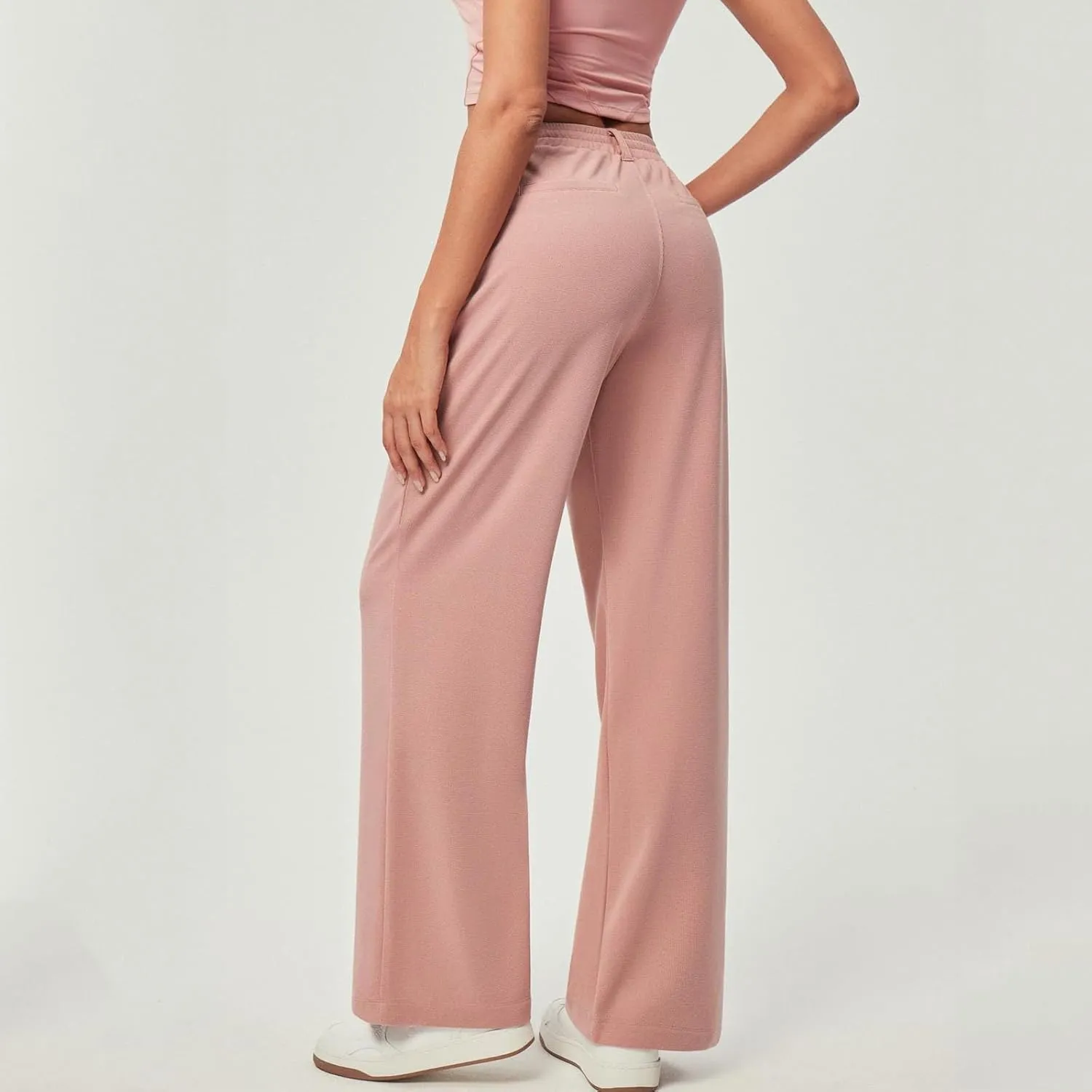 Dress Pants Women Business Casual Button Down Wide Leg Pants Lightweight Dressy Work Chino Pants with Pockets