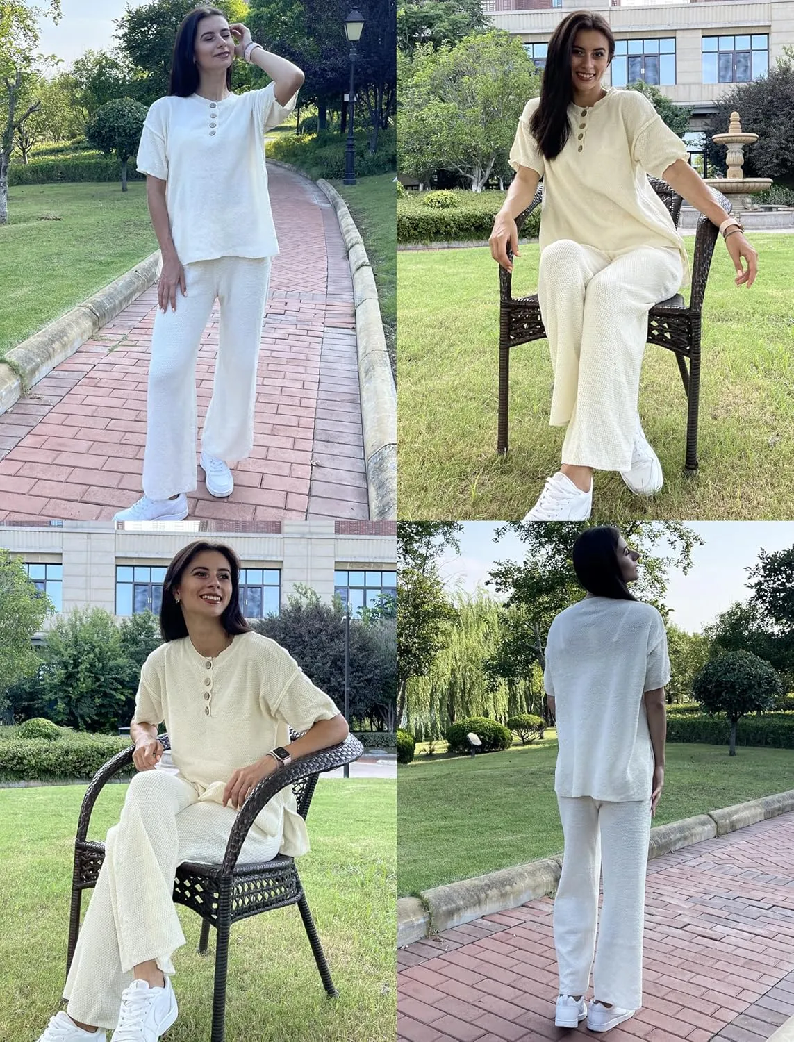 Ekouaer Lounge Sets for Women 2 Piece Pullover Sweater Set Knit Tops Wide Leg Pants Sweatsuits Casual Travel Outfits, S-XXL