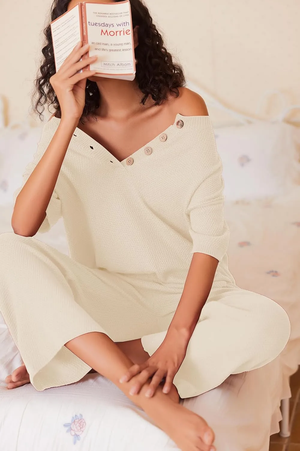 Ekouaer Lounge Sets for Women 2 Piece Pullover Sweater Set Knit Tops Wide Leg Pants Sweatsuits Casual Travel Outfits, S-XXL