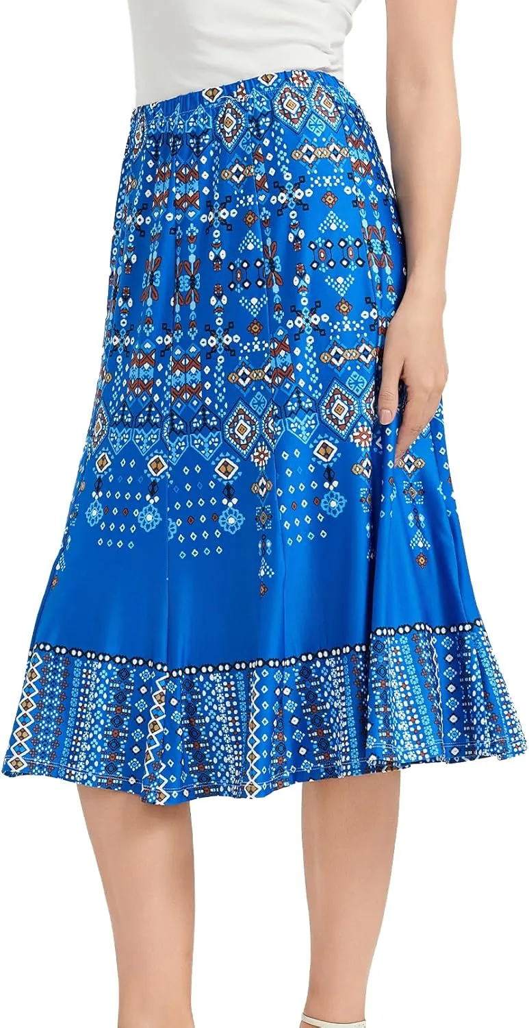Elegant Floral Print High Waist Pleated Bell Maxi Dress for Women - Midlife Chic Slimming Midi-Length Summer Casual