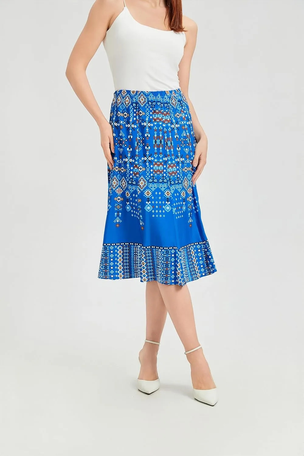 Elegant Floral Print High Waist Pleated Bell Maxi Dress for Women - Midlife Chic Slimming Midi-Length Summer Casual