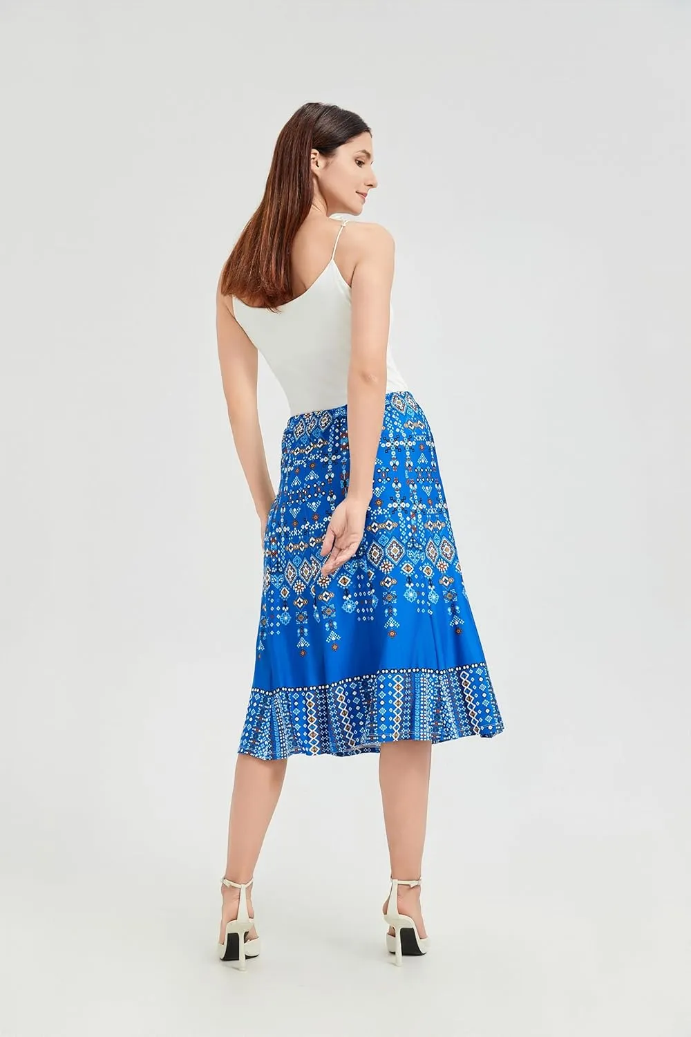 Elegant Floral Print High Waist Pleated Bell Maxi Dress for Women - Midlife Chic Slimming Midi-Length Summer Casual