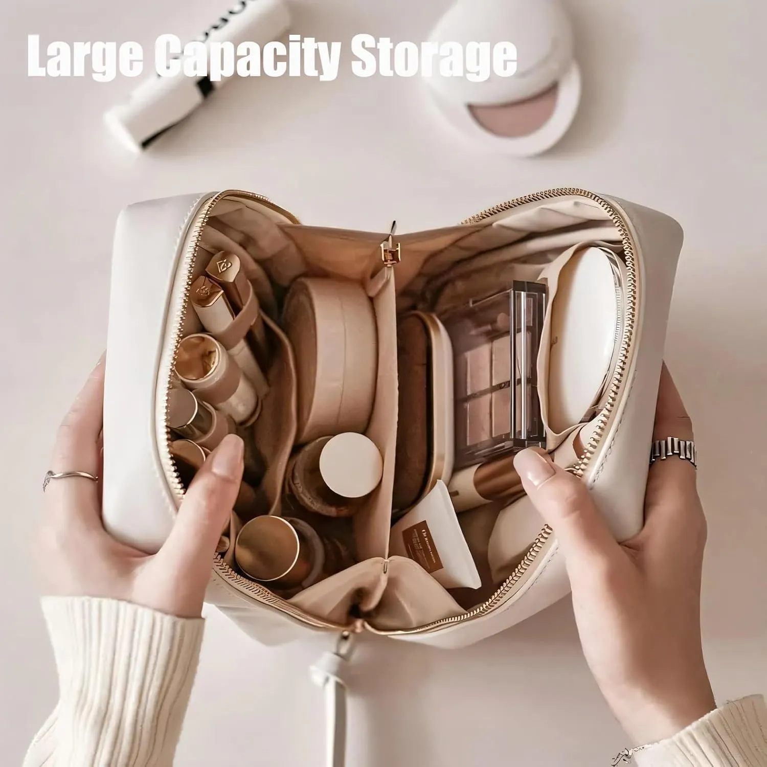 Eretinputc Makeup Bag, 2024 Upgrade Premium Eretinputc Makeup Bag, Travel Makeup Bag for Women, Portable PU Leather Waterproof Large Makeup Bag Toiletry Bag with Compartments (Black)