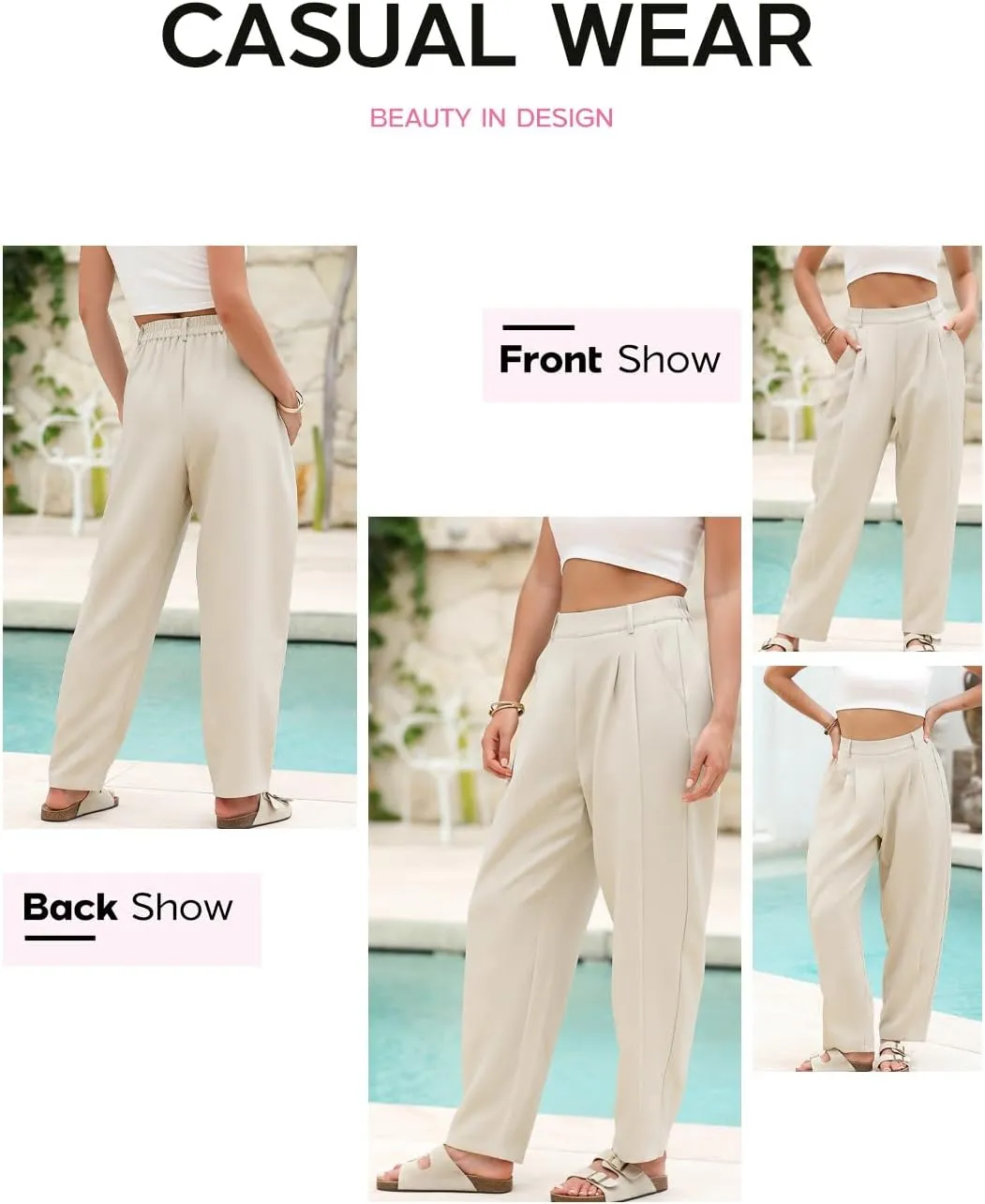 EVALESS Womens Wide Leg Barrel Pants Elastic High Waisted Trousers Business Work Casual Palazzo Pants with Pockets